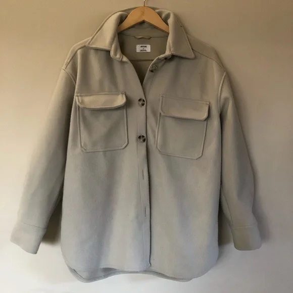 Ardene Cream Button-Up Shacket Jacket - Picture 1 of 7